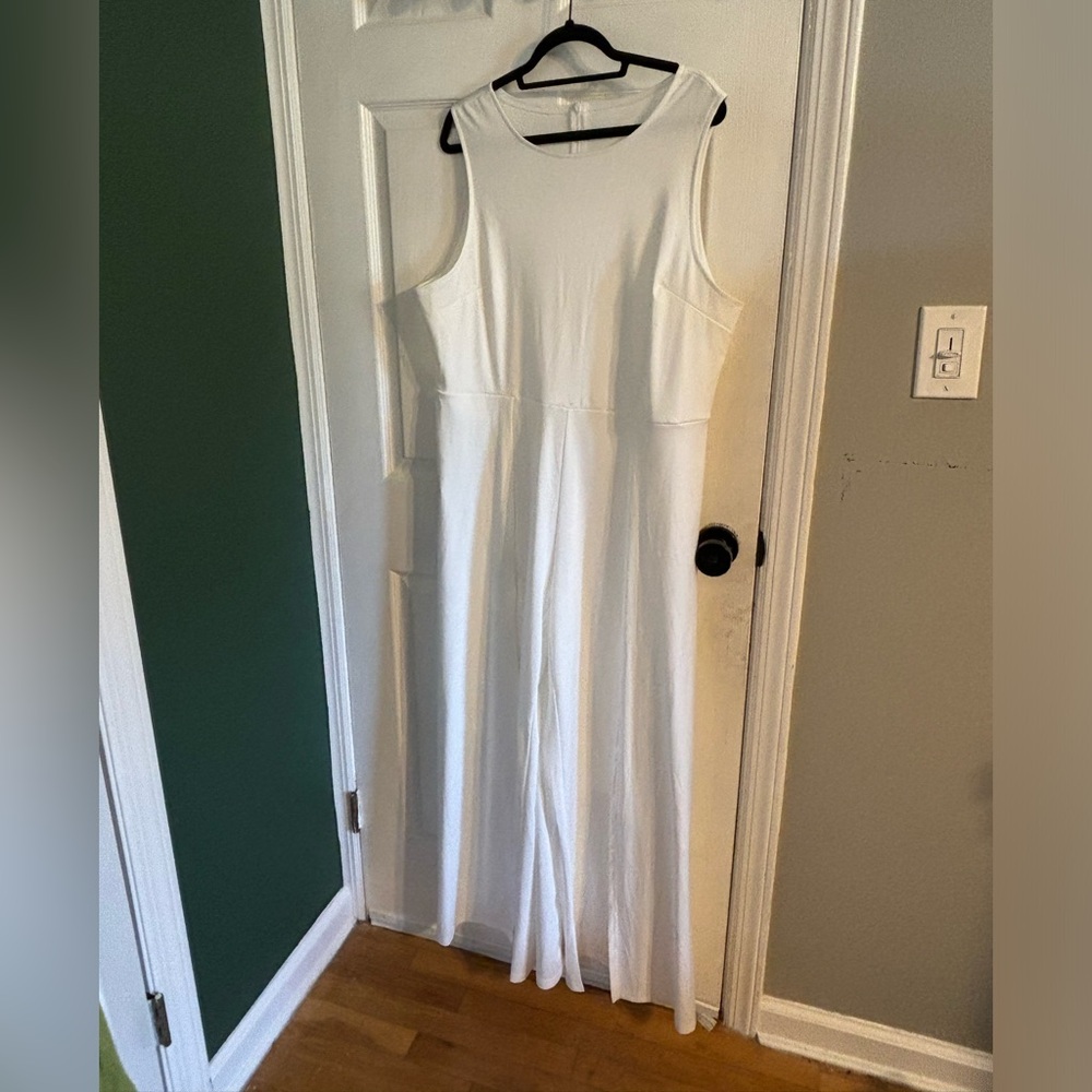 white jumpsuit with attached skirt